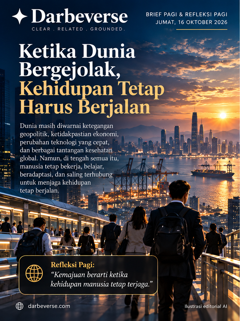 Poster ilustrasi editorial AI Brief Pagi 16 Oktober 2026